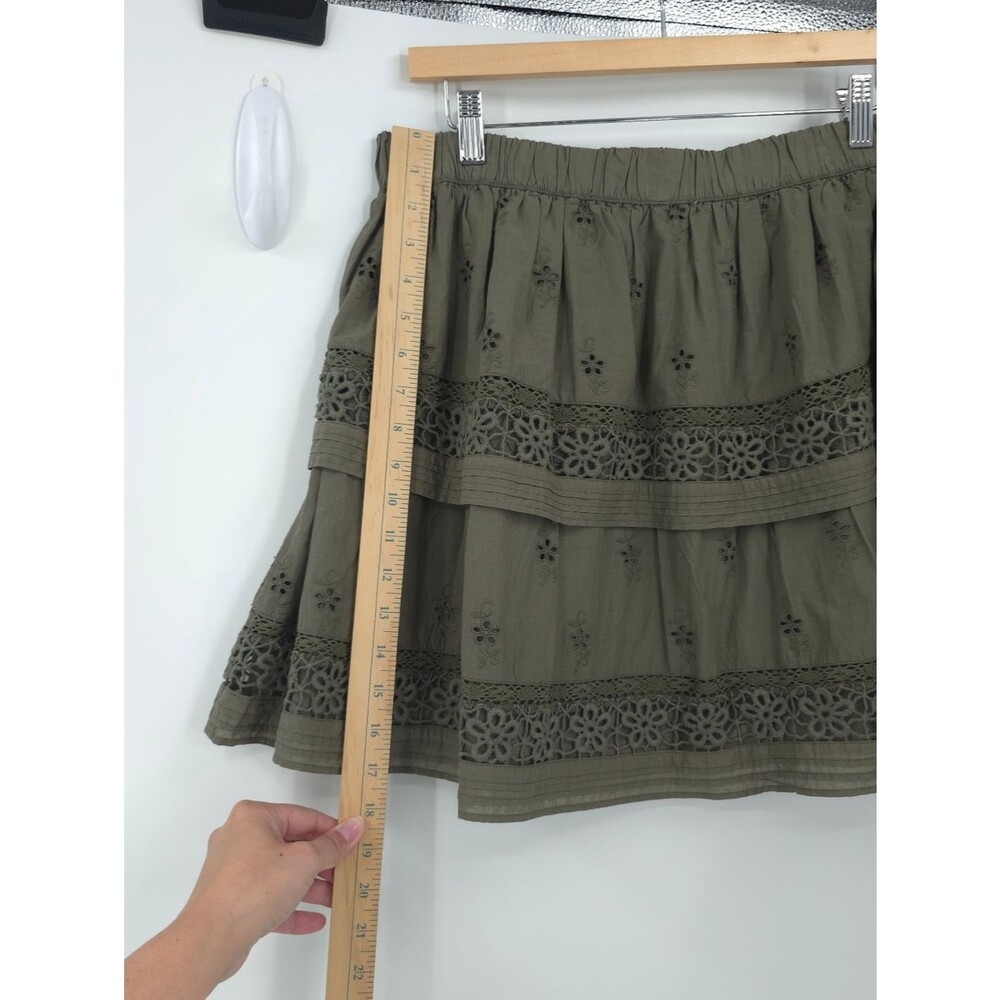 Lucky Brand Tiered Eyelet Skirt Goblincore Green Floral Schiffli Embroidery Boho - Picture 12 of 12